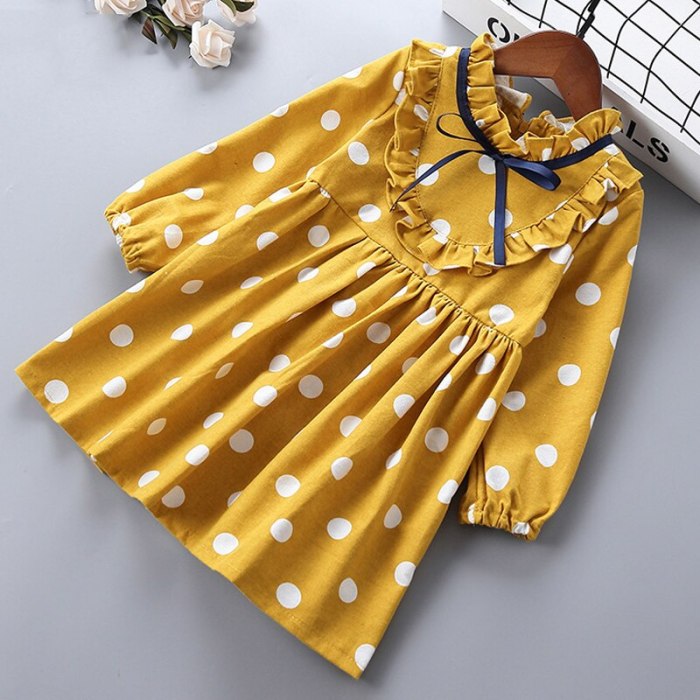 Spring Autumn Dress Ruffle Long Sleeve Polka Dot Printed Princess Dresses New Sweet Kids Clothes Girls Dress