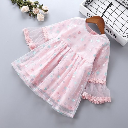 0-6 years High quality girl dress 2019 new spring new casual party chiffon lace mesh kid children girl clothing princess dresses