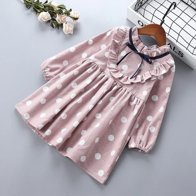 Spring Autumn Dress Ruffle Long Sleeve Polka Dot Printed Princess Dresses New Sweet Kids Clothes Girls Dress