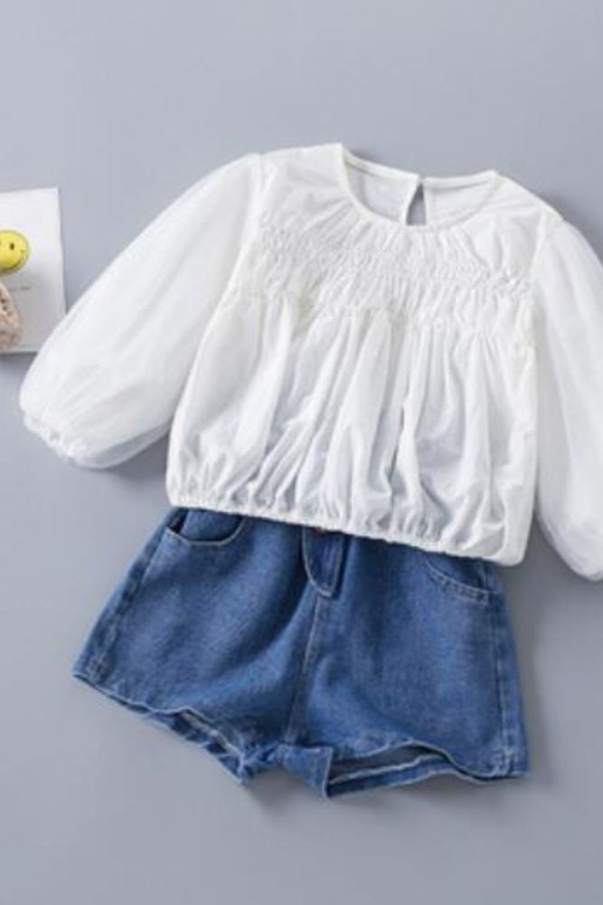 2-7 Years High Quality Spring Girl Clothing Set 2021 New Fashion Casual Solid Shirt + short Jeans Kid Children Girls Clothing