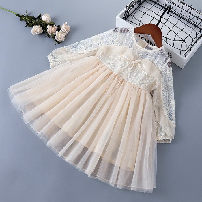 3-7 years High quality spring girl dress 2020 new lace Chiffon flower draped ruched kid children clothing girl princess dress