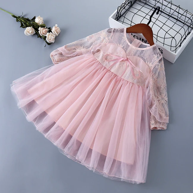 3-7 years High quality spring girl dress 2020 new lace Chiffon flower draped ruched kid children clothing girl princess dress