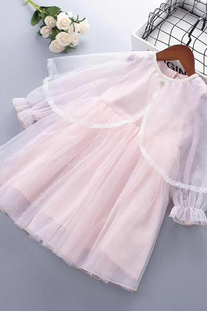 4-10 Years High Quality Spring Girl Dress 2021 New Chiffon Flower Draped Ruched Kid Children Clothing Girl Princess Dress