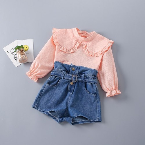 2-7 Years High Quality Spring Girl Clothing Set 2021 New Fashion Casual Cute Shirt + short Jeans Kid Children Girls Clothing