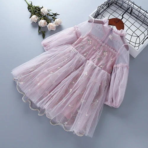 3-7 Year High quality girl clothes 2021 new spring fashion casual pink yellow green lace mesh kid children girl princess dresses