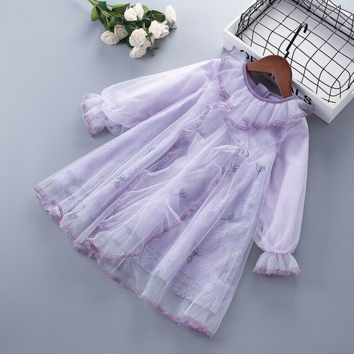 3-7 years High Quality Spring Girl Dress 2021 Fashion Chiffon Flower Draped Ruched Kid Children Clothing Girl Princess Dress