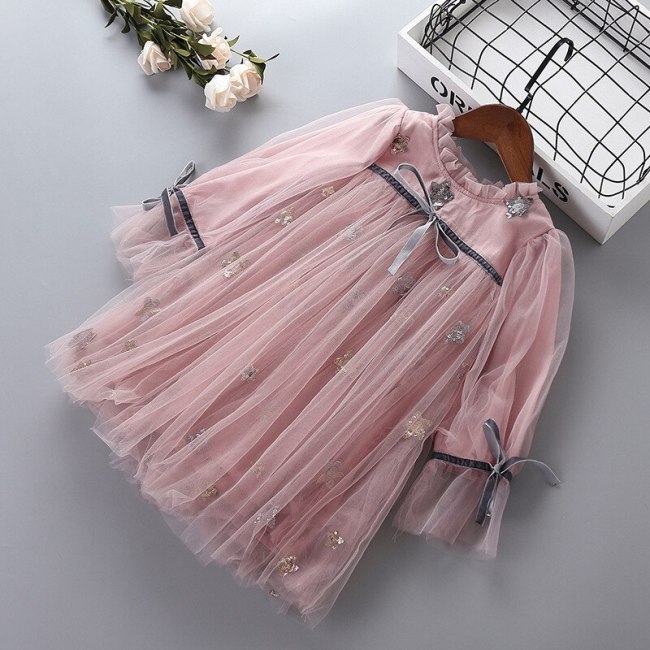 Girl princess bow knot dress baby girl party Sequin dresses for 2-8 years children clothes spring autumn summer kids clothing