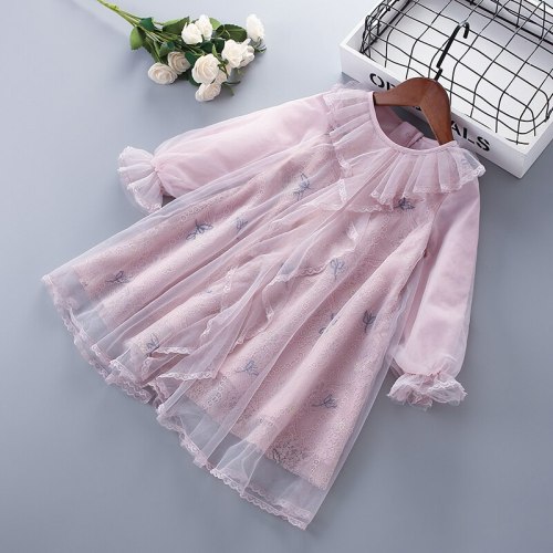3-7 years High Quality Spring Girl Dress 2021 Fashion Chiffon Flower Draped Ruched Kid Children Clothing Girl Princess Dress