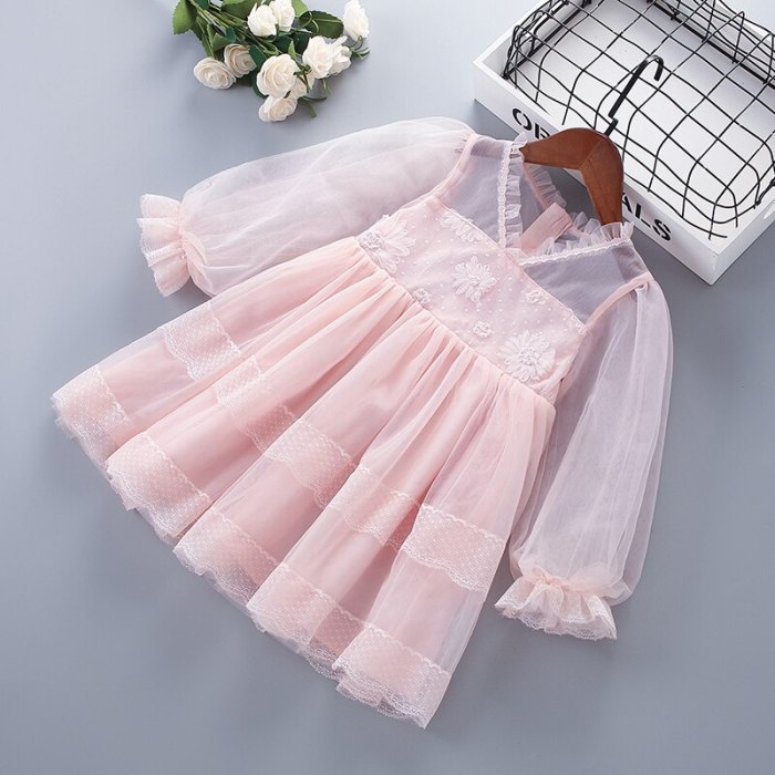 3-7 Years High Quality Spring Girl Dress 2021 New Chiffon Flower Draped Ruched Kid Children Clothing Girl Princess Dress