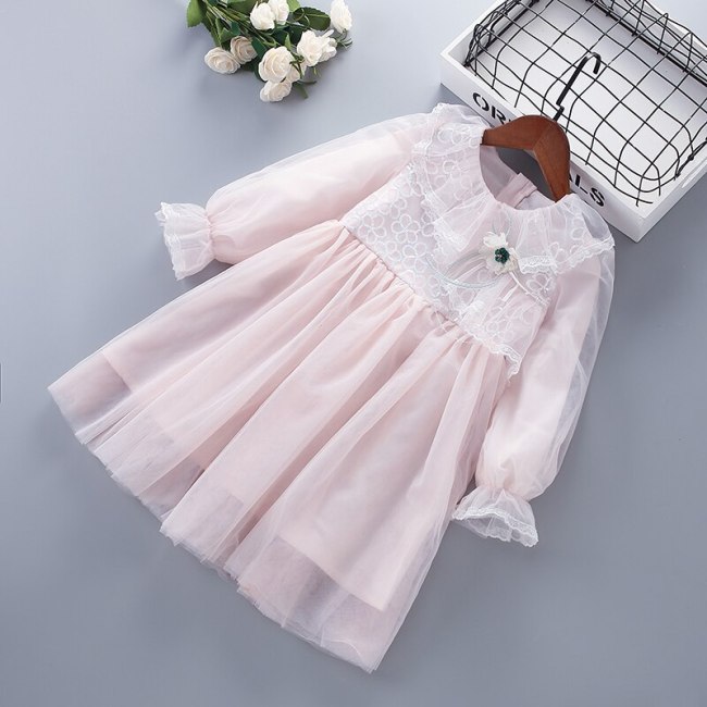 4-10 Years High Quality Spring Girl Dress 2021 New Chiffon Flower Draped Ruched Kid Children Clothing Girl Princess Dress