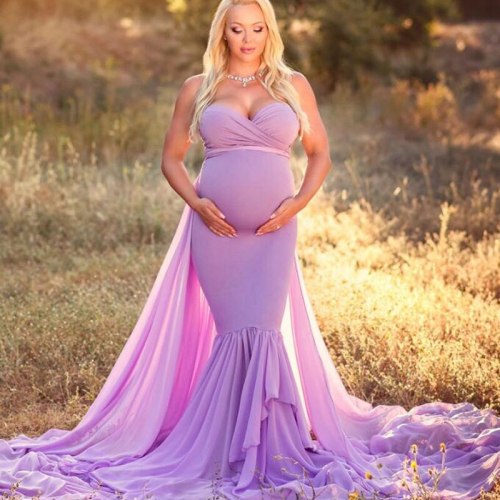 High-Quality Long Tail Patchwork Sexy Maternity Dresses For Photo Shoot Chiffon Pregnancy Dress Women Pregnant Photography Props