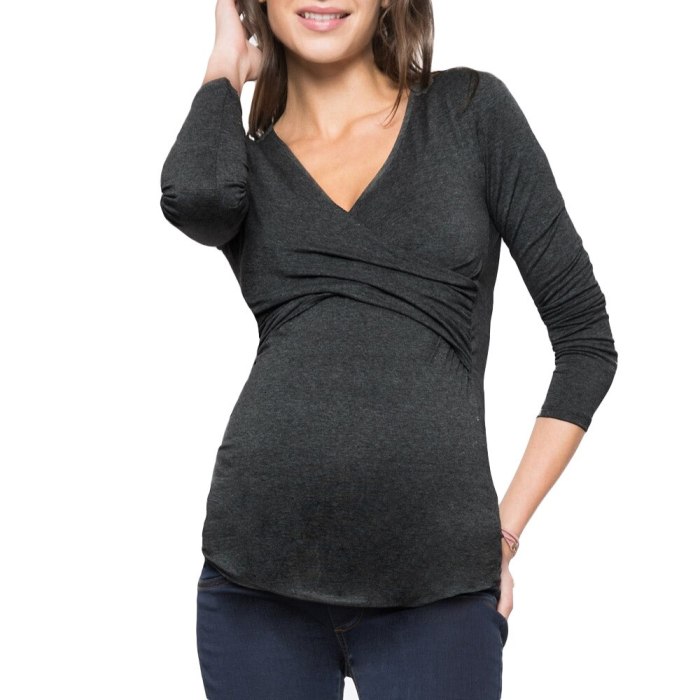 Pregnancy Clothes Tshirt V Neck Nursing Clothes Breastfeeding Top Long Sleeve Maternity T Shirt For Pregnant Women Plus Size New