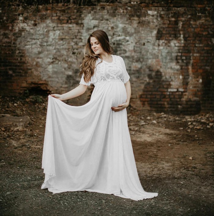 Elegence Lace Maternity Dresses For Baby Shower Party Maxi Gown Pregnant Women Photography Props New Pregnancy Dress Photo Shoot