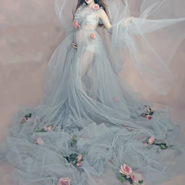 Romantic Elegant Long Fairy Trailing Dress Pregnancy Maternity Pregnant Dress Women Fashion Maternity Photography Props Clothes