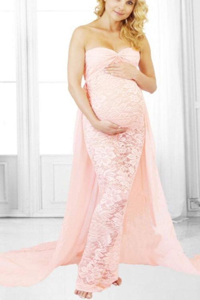 Sexy Maternity Dresses Photography Props For Photo Shoot Lace Chiffon Women Clothes Pregnancy Dress Shoulderless Maternity Gown