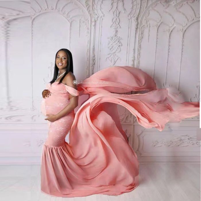 Cute Maternity Dresses For Baby Showers Cotton Chiffon Pregnancy Dress Photo Shoot For Pregnant Women Maxi Gown Photography Prop