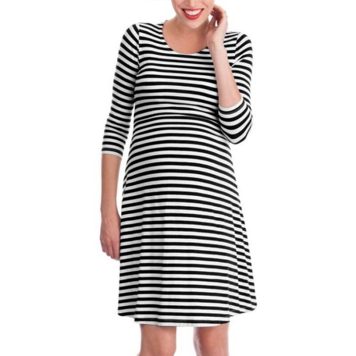 Hot Sale Striped Half Sleeve Maternity Nursing Dress Pajamas Maternity Home Wear