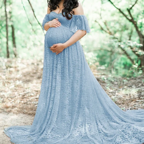 Lace Maternity Dresses For Photo Shoot long Dresses Sexy Open Shoulder Pregnancy Dress For Pregnant
