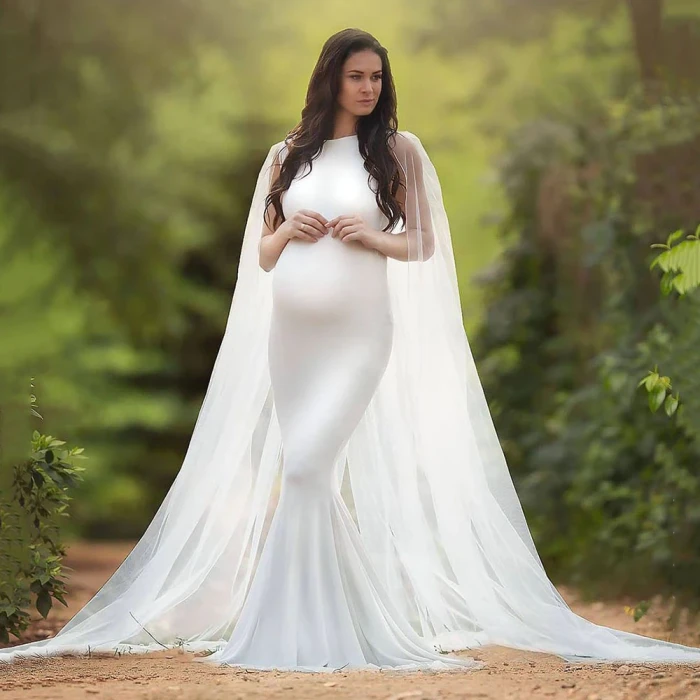 Elegant Maternity Dresses For Photo Shoot White Pregnancy Maxi Dress For Phototgraphy Baby Shower Stretchy Long Dress For Women