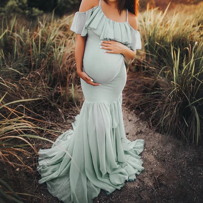 Maternity Dresses For Photo Shoot Long Maxi Gown Evening Pregnancy Dress Photography Props Pregnant Women Baby Shower Dress