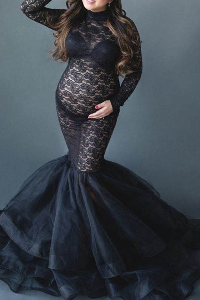 2021 Long Sleeve Maternity dresses Lace Maxi Dress Photography Props Dresses splice Mesh pregnancy Dress For Photo Shoot Clothes