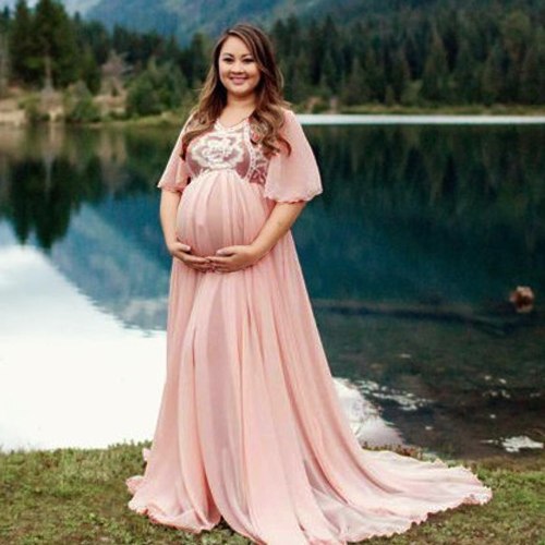 Elegence Lace Maternity Dresses For Baby Shower Party Maxi Gown Pregnant Women Photography Props New Pregnancy Dress Photo Shoot