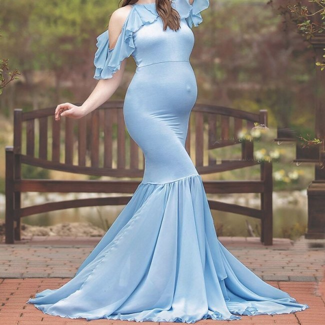 New Summer Maternity Dresses For Photo Shoot 2021 Pregnant Women Clothing Off Shoulder Ruffle Sleeve Pregnancy Dress Photography