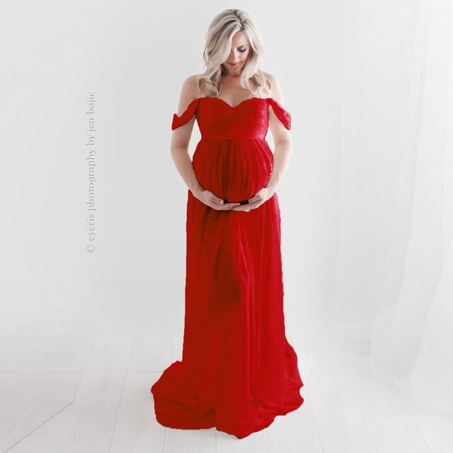 2021 New Hot White Sexy Maternity Dresses for Photo Shoot Photography Props Women Pregnancy Dress Lace Long Strapless Maxi Dress