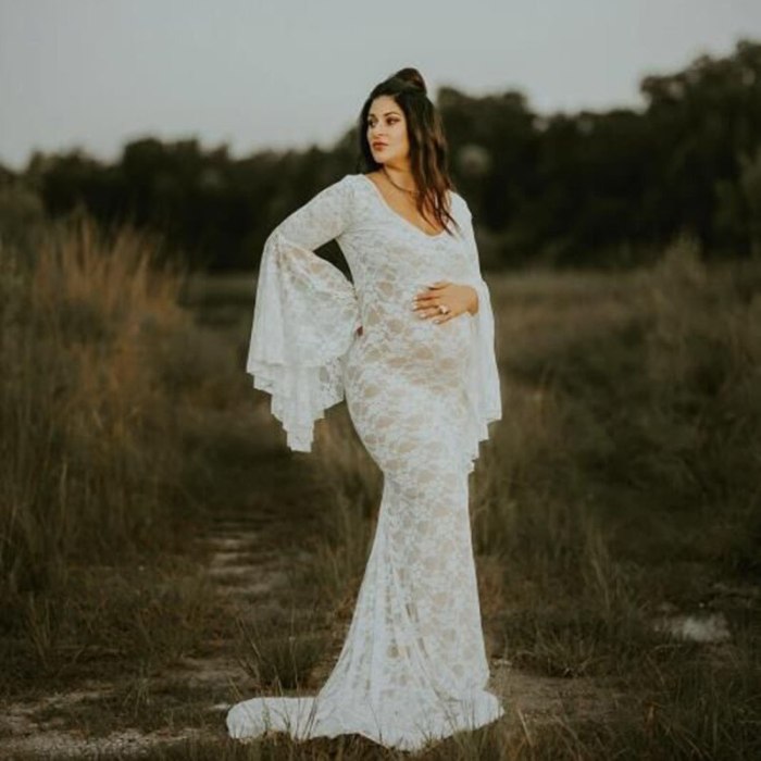 Pregnancy Dress Photography Props Sexy V-neck Pregnancy Dress For Photo Shoot Flare Sleeve white Lace Maxi Gown Maternity Dress
