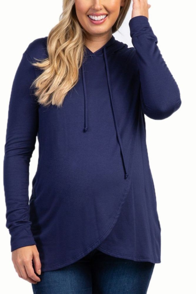 Maternity Wear Hoodies Long Sleeve Hooded Sports Sweatshirt Comfortable Irregular Loose Solid Color Spring Autumn
