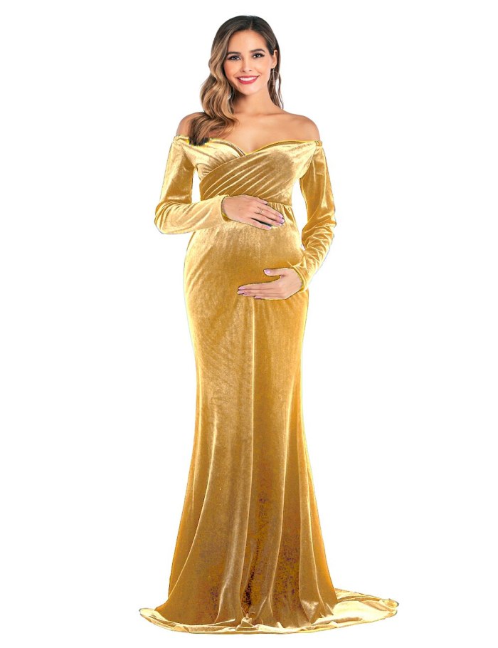 Velour Maternity Dresses For Photo Shoot Pregnant Women Baby Shower Dress Mermaid Maxi Gown Pregnancy Dress Photography Props