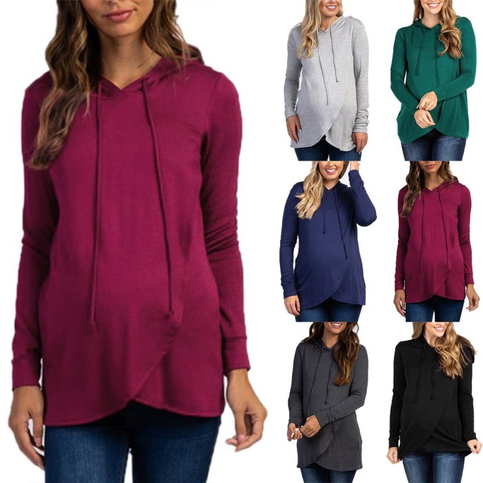 Maternity Wear Hoodies Long Sleeve Hooded Sports Sweatshirt Comfortable Irregular Loose Solid Color Spring Autumn