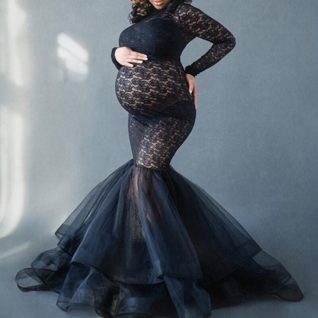 2021 Long Sleeve Maternity dresses Lace Maxi Dress Photography Props Dresses splice Mesh pregnancy Dress For Photo Shoot Clothes