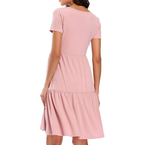 2021 Summer Casual Dress High Waist Pleated Women Short Sleeve Maternity Dress V-Neck Elegant Tunic Dress Pregnancy Clothes