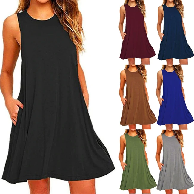 2021 Women's Summer Casual Swing T-Shirt Dresses Beach Cover Up With Pockets Plus Size Loose T-shirt Dress