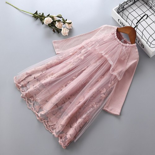 1-7 years High quality girl dress 2021 new fashion lace mesh flower kid children clothing girls party formal princess dress