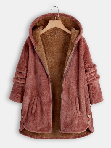 2021 Winter Women's Plush Jacket Fashion Casual Hooded Warm Long-sleeved Cotton Jacket Plus Size