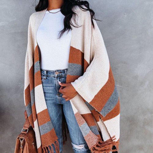 Women's Fashion Street Acrylic Knit Cardigan Large Size Casual Tassel Sweater Hot Sale in Autumn and Winter 2021 Pull Femme