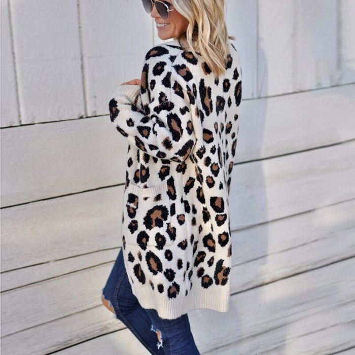 Long Leopard Cardigan Women'S Long Sleeve Autumn Winter Sweaters Fashion 2021 Women Long Coat