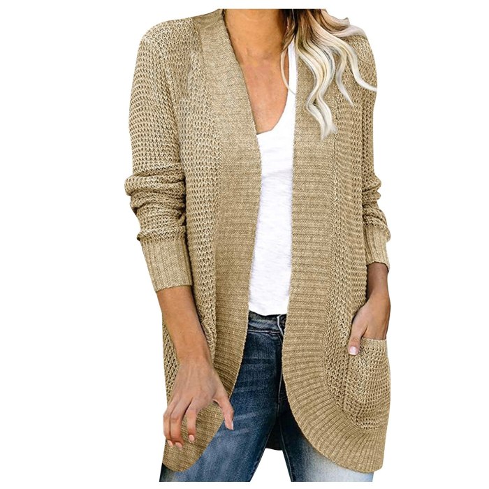 Solid Color Women Casual Knitted Long Cardigan For Womens Autumn 2021 Female Long Sleeve Gray Knit Cardigans Woman Black Sweater