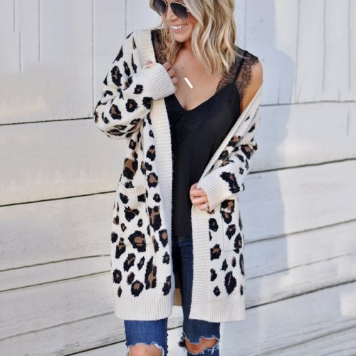 Long Leopard Cardigan Women'S Long Sleeve Autumn Winter Sweaters Fashion 2021 Women Long Coat
