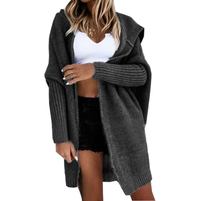 Women's Solid Color Sweater Knitted Sweater Cardigant Hoodies Spring Autumn Warm Coat Loose Coat Wild Casual Hooded Sweater