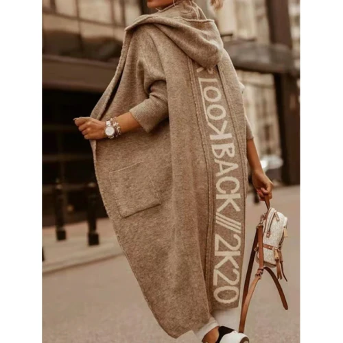 Knitted Cardigan Women Hooded Letters Loose Sweaters Full Sleeves Fall Fashion New Streetwear for Women