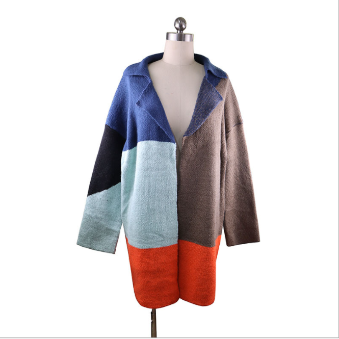 Thin Knit Cardigan Women Sweater Spring Autumn Striped Color Block Draped Loose Long Cardigan Streetwear Knitted Coat Lady