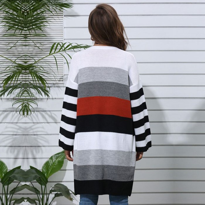 Autumn Winter Fashion Long Striped Knitted Cardigans Sweater Women 2021 New V-neck Casual Long Sleeve Sweater Coat