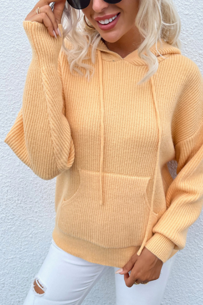 Street Warm soft Knit Casual Sweaters autumn winter new pullovers women's solid color hooded pocket knitted sweaters jacket