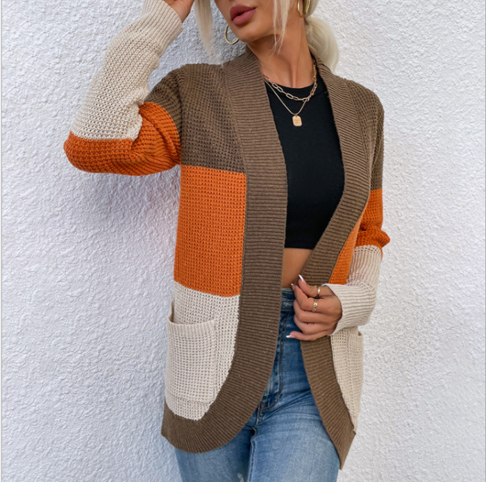 Autumn Winter Knitted Female Cardigan 2021 New Womens Long Sleeve Open Front Chunky Knit Cardigan Sweater Outwear With Pockets