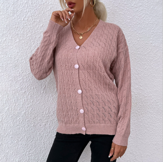 2021 Women Autumn Winter Sweater Crocheted Hollow Single-breasted Knitted Cardigan Women's Clothing  pull femme