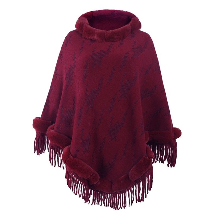 Womens Elegant Fur Knitted Shawl Poncho with Tassel Fringed Round Neck Loose Sweater Pullover Cape Gifts for Female Winter Coat