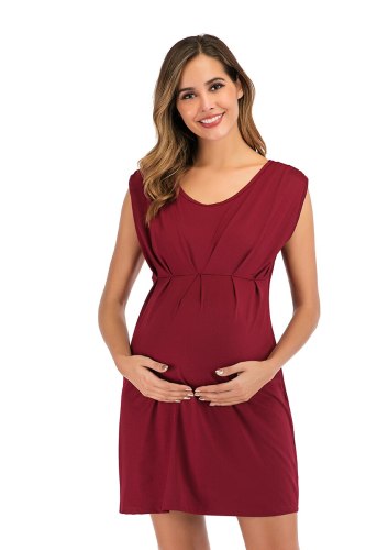 2021 Maternity Dresses Maternity Clothes Sleeveless Pregnancy Dress Casual Solid Deep O Neck Pregnant Dress for Pregnant Women